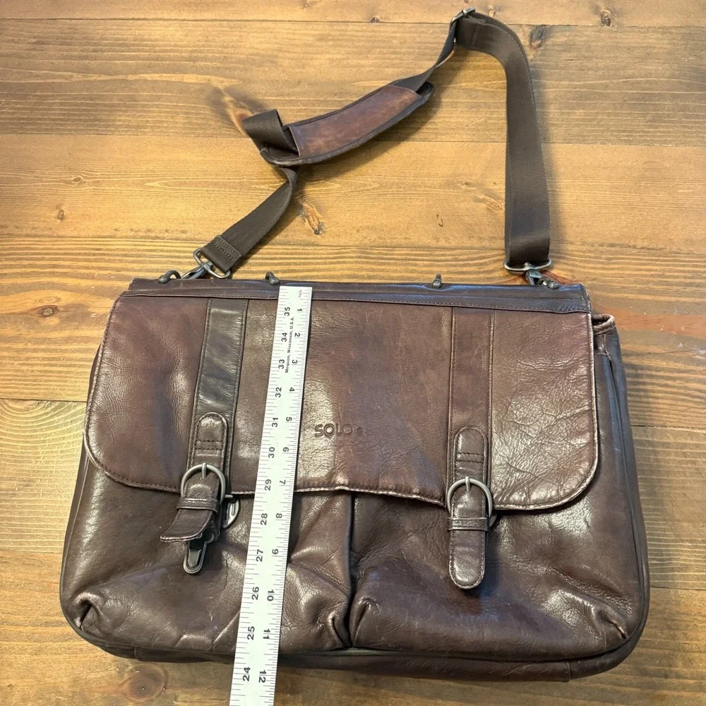 Solo Leather Satchel Laptop Commuter Briefcase Business Brown Messenger‎ Bag
